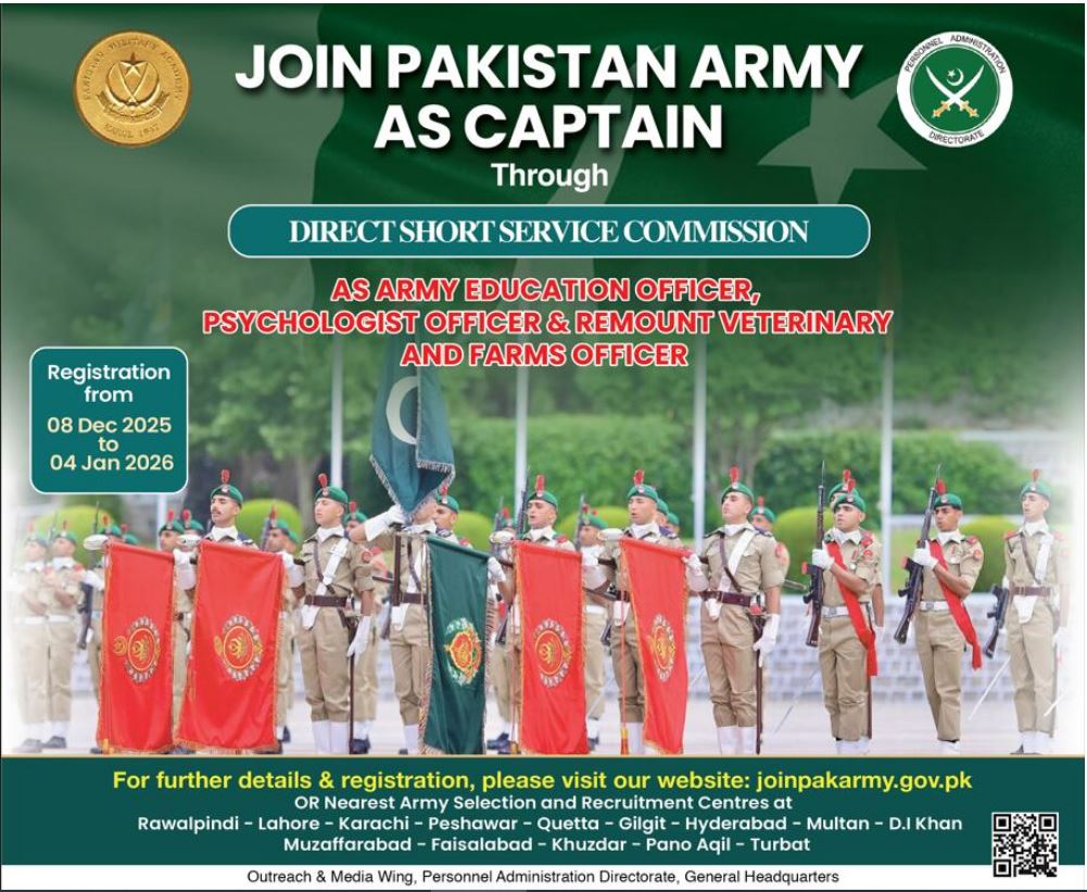 Join Pak Army as Captain DSSC
