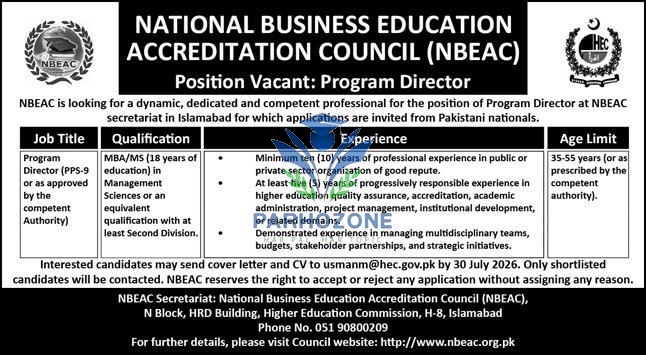 NBEAC Jobs 2026 | National Business Education Accreditation Council HEC | Program Director PPS-9 | Islamabad HEC Jobs July 2026 | Apply Now