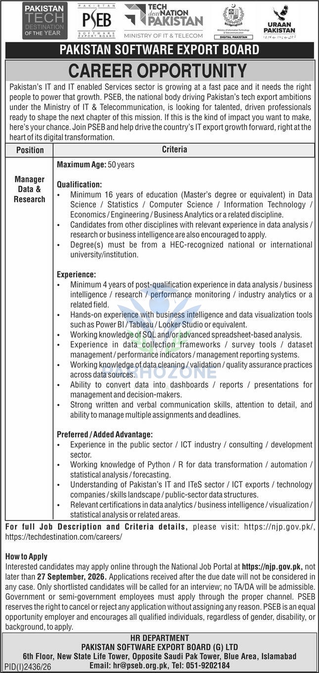 PSEB Jobs 2026 - Manager Data & Research Career Opportunity, Apply Online at NJP